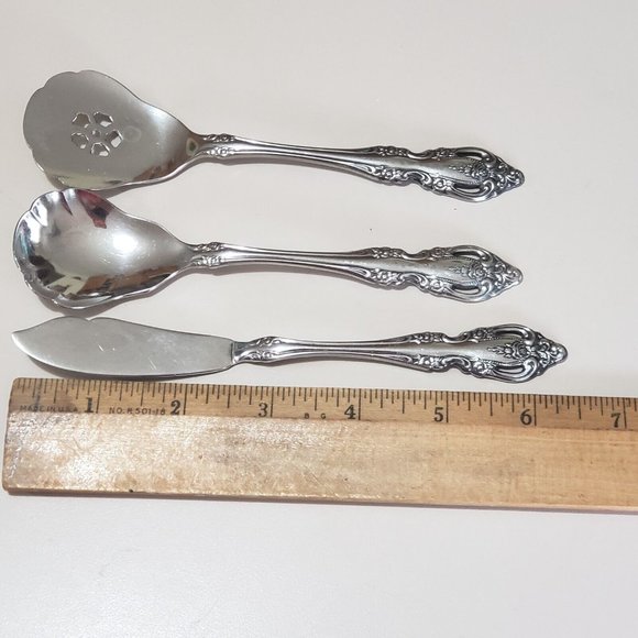 Oneida Brahms Serving 3pc Set butter knife jelly & sugar shell spoon stainless - Picture 7 of 8